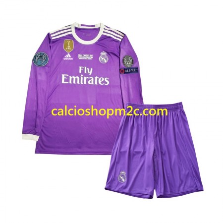 Real Madrid 2016 Retro Bambino Maglia Trasferta Manica Lunga